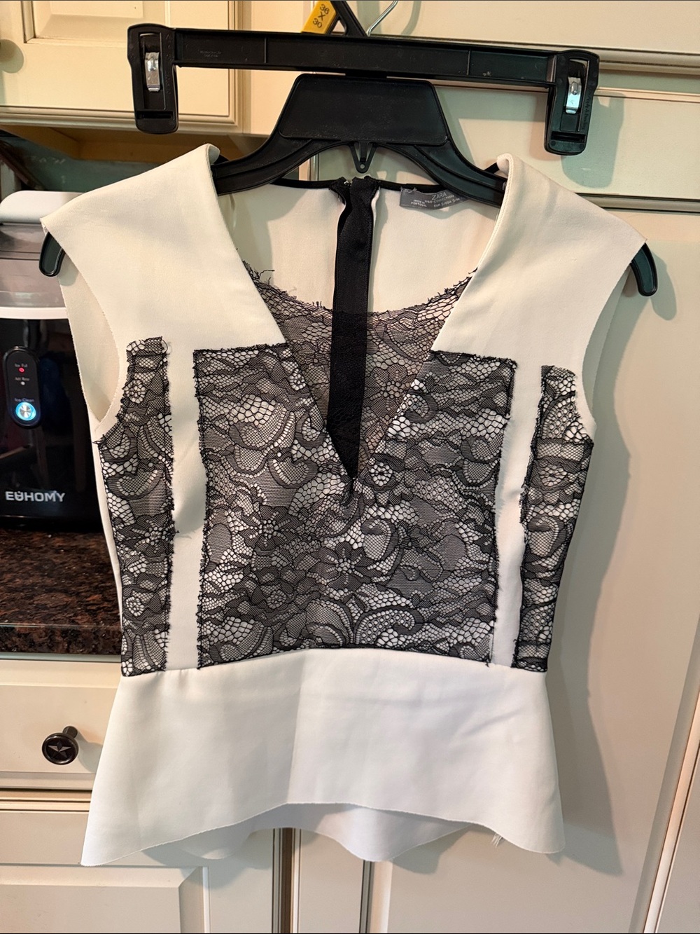 Zara Cream Blouse with Black Hanger Detail